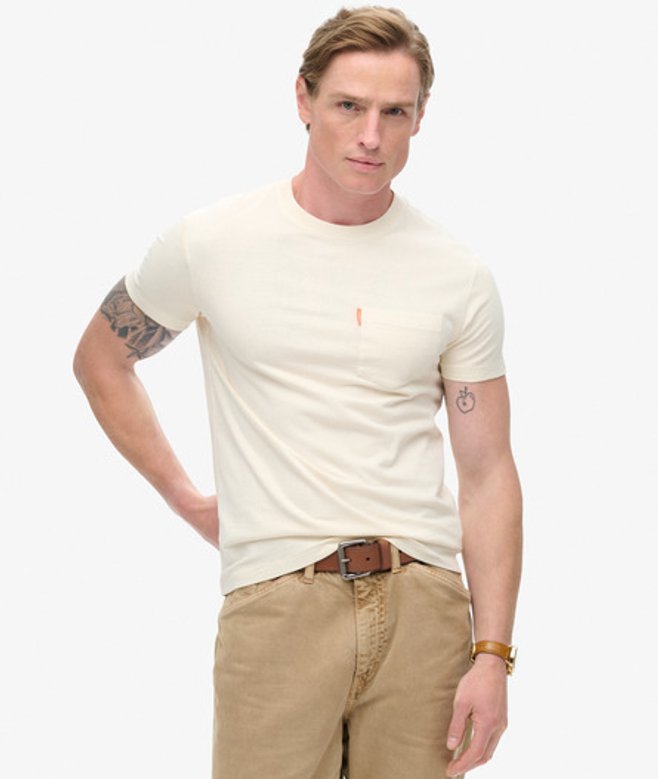 Superdry Herren Gewaschenes Essential T-shirt mit Tasche Weiß - Größe: S von Superdry