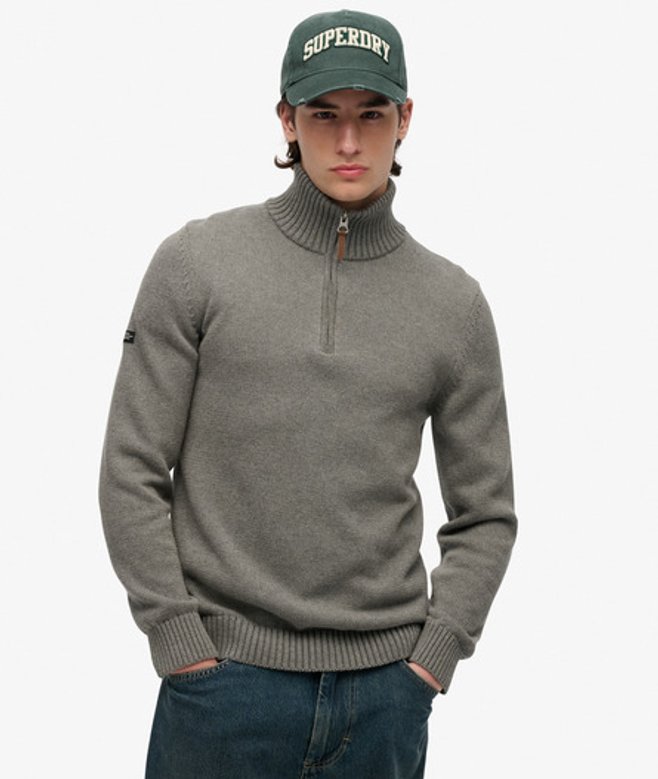 Superdry Herren Grau Klassischer Henley-Strickpullover aus Baumwolle, Größe: M von Superdry