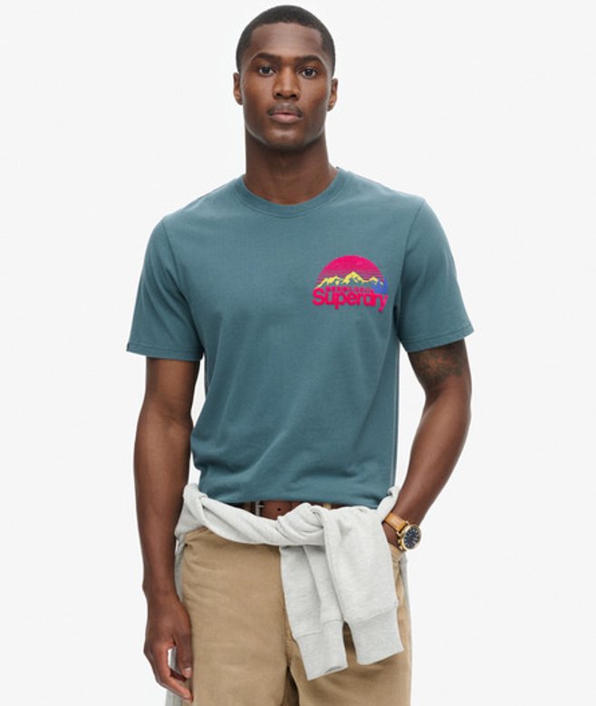 Superdry Herren Great Outdoor T-shirt mit Grafikprint auf der Brust Blau - Größe: M von Superdry