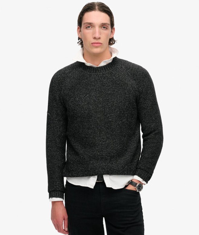 Superdry Herren Grober Raglan-pullover Schwarz - Größe: L von Superdry