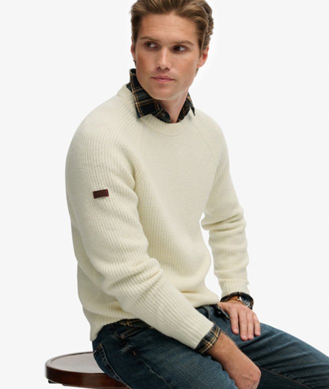 Superdry Herren Grober Raglan-pullover Cream - Größe: L von Superdry
