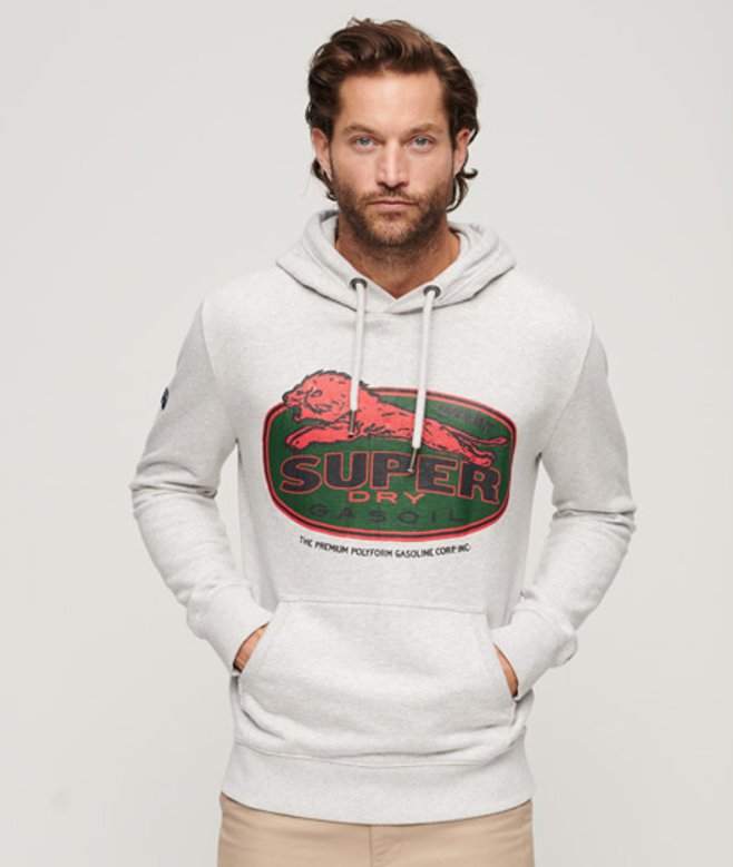 Superdry Herren Hellgrau, Rosa und Grün Workwear Hoodie mit Logografikdruck, Größe: L von Superdry