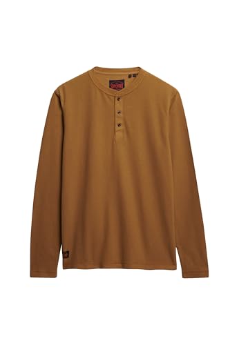 Superdry Herren Langärmeliges Oberteil mit Waffelmuster und halber Knopfleiste Klassisch Braun Camel XXL von Superdry