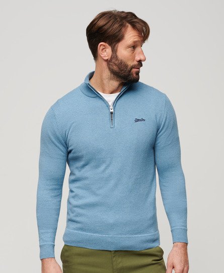 Superdry Herren Henley-Strickpullover aus Baumwoll-Kaschmirgemisch Blau - Größe: S von Superdry