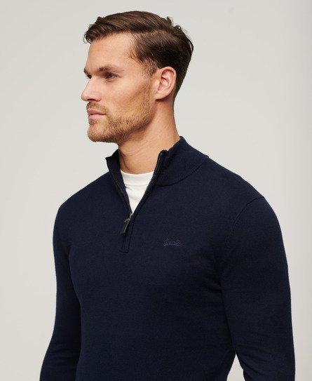 Superdry Herren Henley-Strickpullover aus Baumwoll-Kaschmirgemisch Marineblau - Größe: S von Superdry