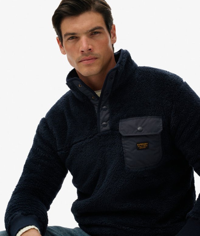 Superdry Herren Henley-pullover aus Hochflorigem Fleece Navy - Größe: L von Superdry