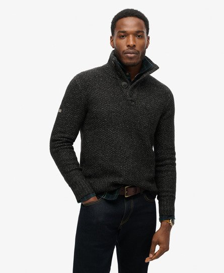 Superdry Men's Grob Gestrickter Pullover mit Knopfleiste Schwarz - Größe: M von Superdry