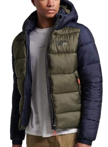 Superdry Herren Hood Colour Block Sport Puffer Jacke, Eclipse Navy/Dark Moss, M von Superdry