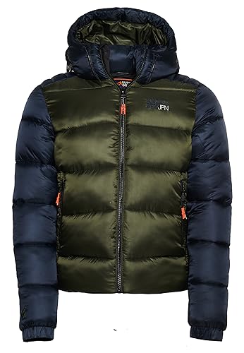 Superdry Herren Hood Colour Block Sport Puffer Jacke, Marineblau (Eclipse Navy/Dark Moss), XXL von Superdry