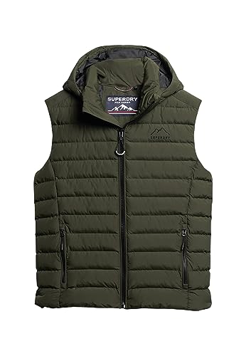 Superdry Herren Hooded Fuji Sport Padded Gilet Jacke, Dunkles Moosgrün, Large von Superdry