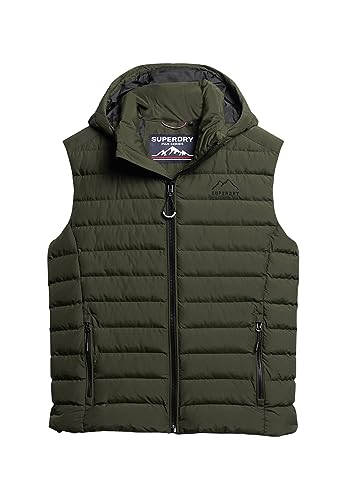 Superdry Herren Hooded Fuji Sport Padded Gilet Jacke, Dunkles Moosgrün, M von Superdry