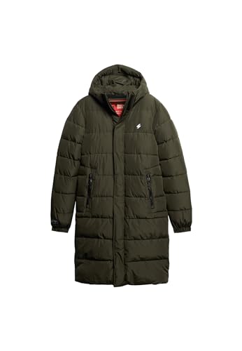 Superdry Herren Hooded Longline Sports Puffer Jacke, Dunkles Moosgrün, M von Superdry