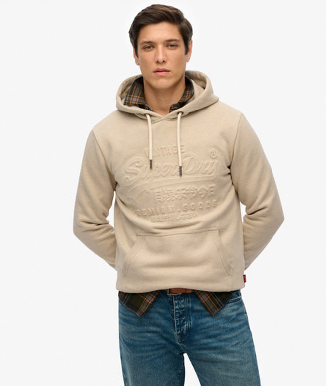 Superdry Herren Hoodie mit Geprägter Grafik Beige - Größe: L von Superdry