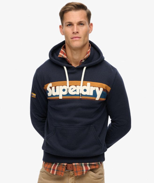 Superdry Herren Hoodie mit Retro-streifen und Logo Marineblau - Größe: M von Superdry