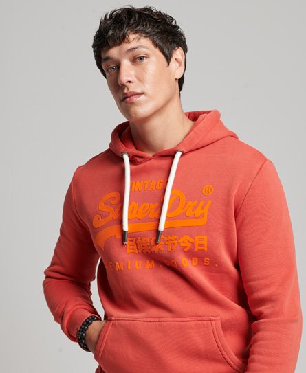 Superdry Herren Hoodie mit Vintage-Logo in Neonfarben Rot - Größe: S von Superdry