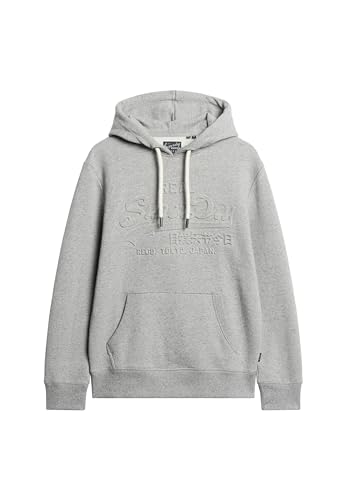 Superdry Herren Hoodie mit geprägtem Vintage-Logo Hellgrau True Gesprenkelt M von Superdry