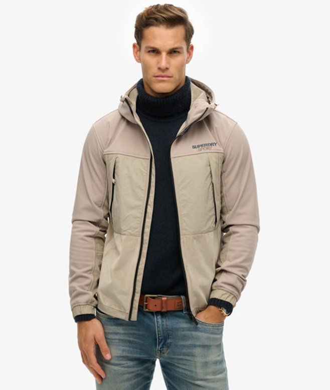 Superdry Herren Hybrid Trekker Jacke mit Kapuze Braun - Größe: L von Superdry