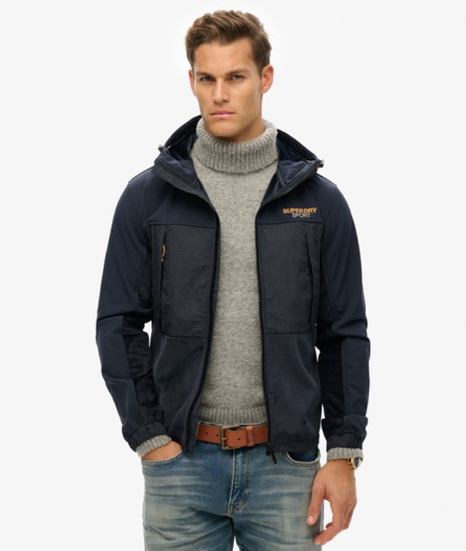 Superdry Herren Hybrid Trekker Jacke mit Kapuze Marineblau - Größe: M von Superdry
