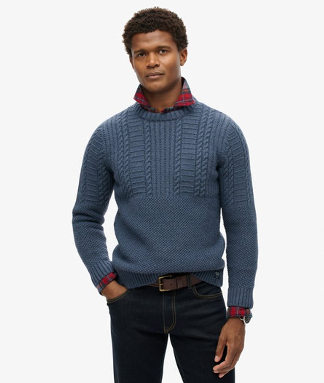 Superdry Herren Jacob Pullover mit Zopfmuster Blau - Größe: M Superdry Herren Jacob Pullover mit Zopfmuster Blau - Größe: M von Superdry