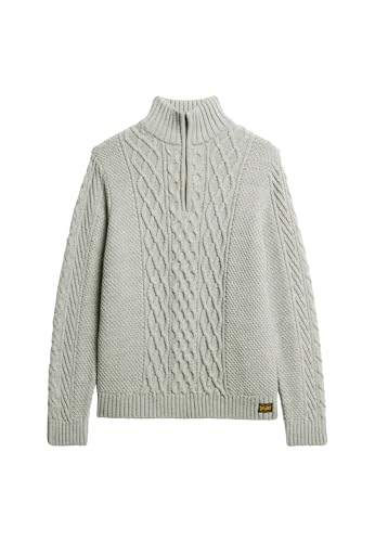 Superdry Herren Jacob Zopfmusterpullover mit halblangem Reißverschluss Mittelgrau M von Superdry