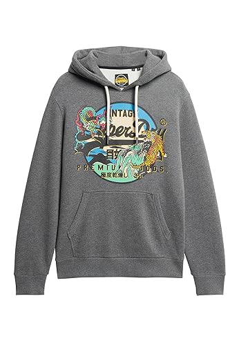 Superdry Herren Japanischer Vl Graphic Hoodie Sweatshirt, Mehrfarbig (Rich Charcoal Marl), Large von Superdry