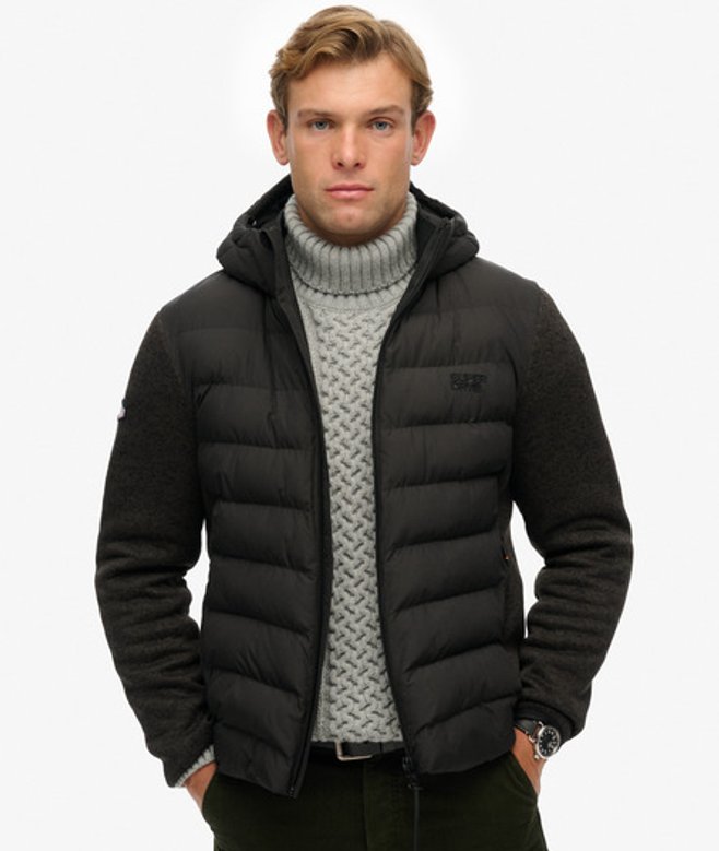 Superdry Herren Kapuzen-strickjacke in Hybrid-optik Dark Grey - Größe: S von Superdry