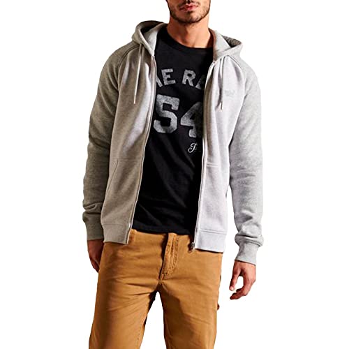 Superdry Herren Kapuzenjacke aus Bio-Baumwolle mit gesticktem Vintage Logo Sportlich Grau Meliert L von Superdry