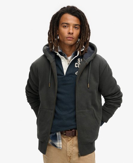 Superdry Herren Kapuzenjacke mit Teddyfellfutter Schwarz - Größe: M von Superdry