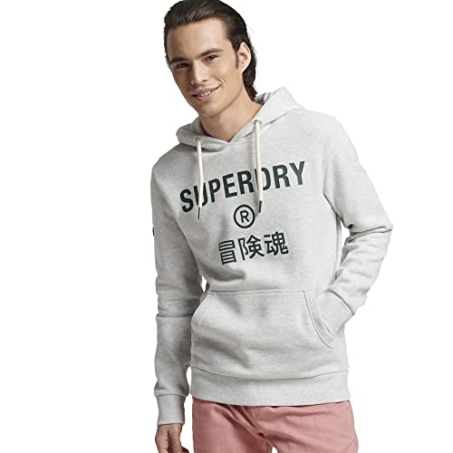 Superdry Herren-Kapuzenpullover mit Corperate-Logo, lockere Passform, Kapuze mit Kordelzug, Glacier Grey Marl, Large von Superdry