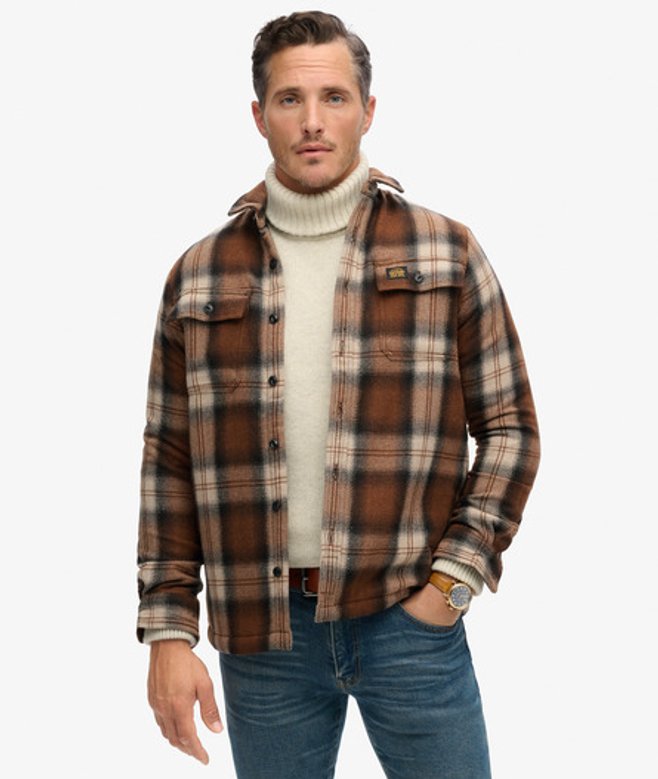 Superdry Herren Karierte Hemdjacke aus Wolle mit Fleecefutter Braun - Größe: M von Superdry