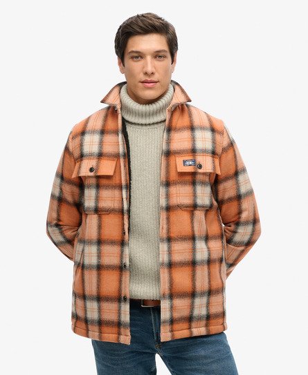 Superdry Herren Karierte Hemdjacke aus Wolle mit Fleecefutter Orange - Größe: XL von Superdry