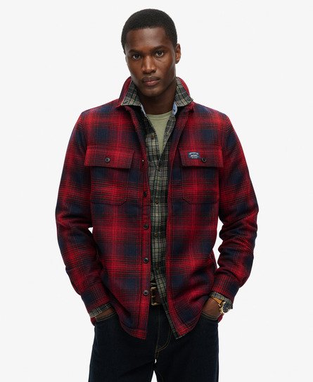 Superdry Herren Karierte Hemdjacke aus Wolle mit Fleecefutter Rot - Größe: XL von Superdry