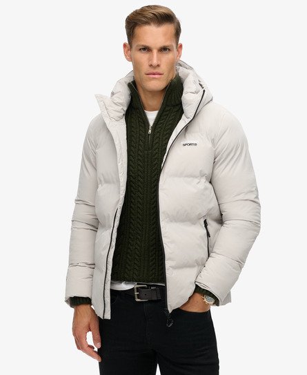 Superdry Men's Kastige Steppjacke mit Kapuze Hellgrau - Größe: M von Superdry