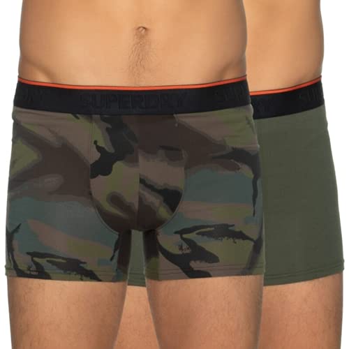 Superdry Herren Klassische Boxershorts aus Bio-Baumwolle im 2er-Pack Drab Overall Grün/Tarnmuster S von Superdry