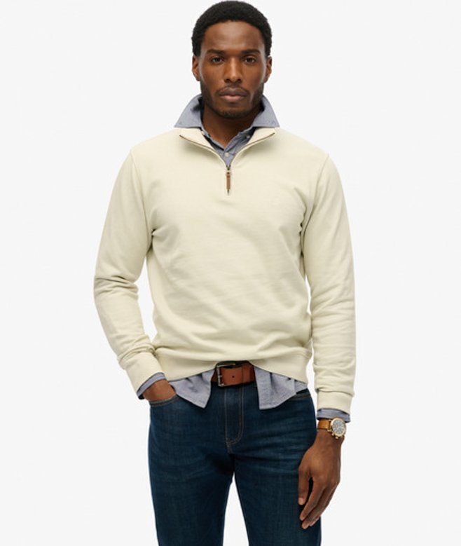 Superdry Herren Klassischer Essential Pullover mit Halblangem Reißverschluss Cream - Größe: S von Superdry