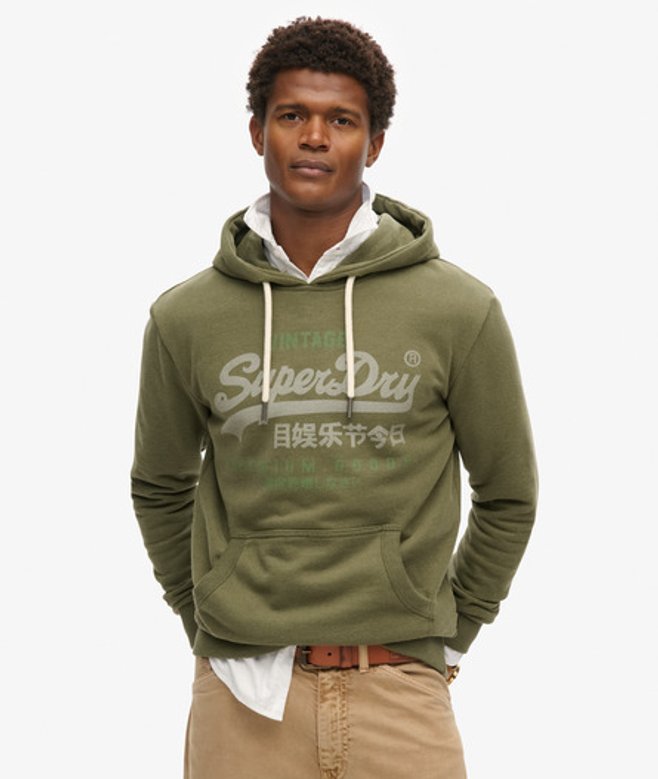 Superdry Herren Klassischer Heritage Hoodie Mit Vintage-Logo, Grün, Größe: L von Superdry