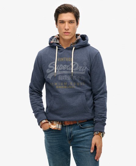 Superdry Herren Klassischer Heritage Hoodie mit Vintage-Logo Blau - Größe: L von Superdry