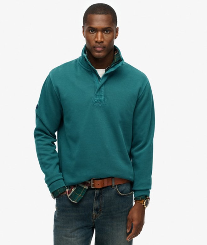 Superdry Men's Klassischer Pullover mit Halblangem Reißverschluss aus Baumwollp Grün - Größe: S von Superdry