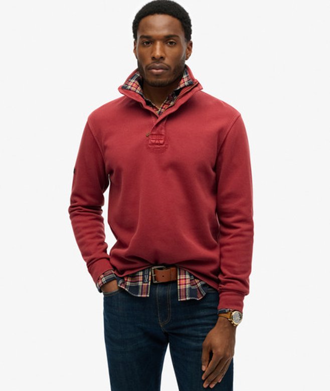 Superdry Herren Klassischer Pullover mit Halblangem Reißverschluss aus Baumwollpikee Red - Größe: XL Superdry Herren Klassischer Pullover mit Halblangem Reißverschluss aus Baumwollpikee Red - Größe: XL von Superdry