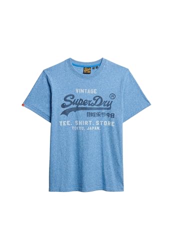 Superdry Herren Klassisches, lässiges T-Shirt mit Vintage-Logo Frischblau Gesprenkelt L von Superdry