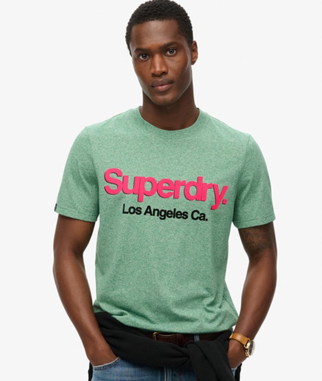 Superdry Herren Klassisches Core T-shirt mit Logo und Waschung Grün - Größe: M von Superdry
