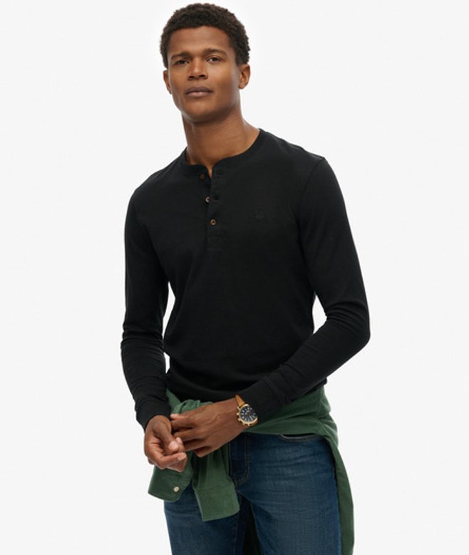 Superdry Herren Classic Essential Grandad Shirt Black - Größe: L von Superdry