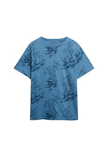 Superdry Herren Klassisches Essential T-Shirt mit Print Tiger Umriss Blau XXXL von Superdry