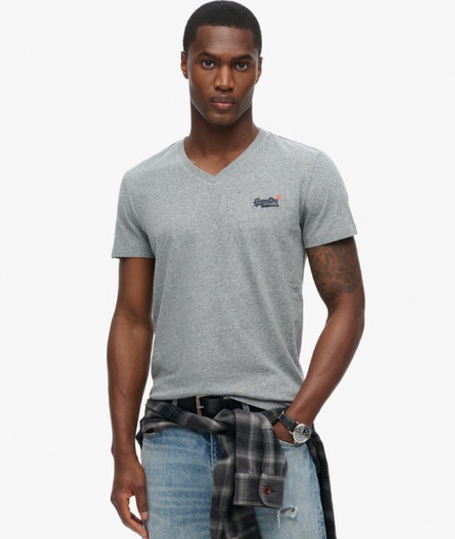 Superdry Herren Klassisches T-shirt aus Bio-baumwolle mit V-ausschnitt Grau - Größe: M von Superdry