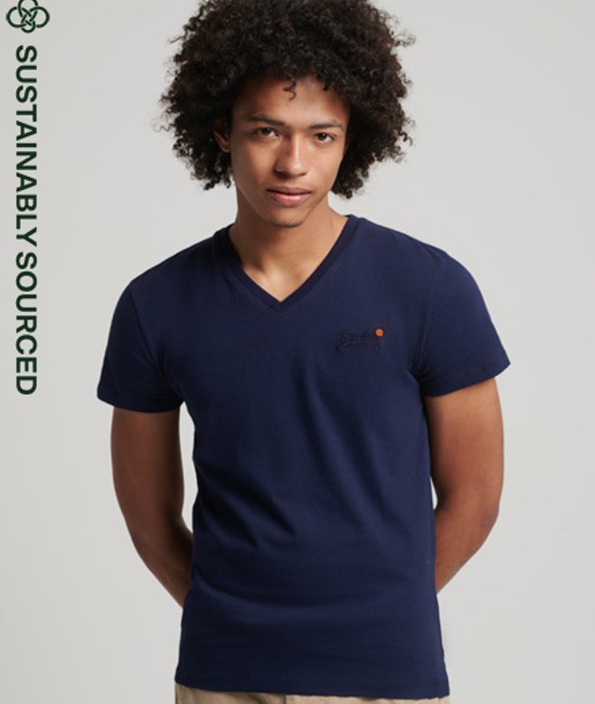 Superdry Herren Klassisches T-shirt aus Bio-baumwolle mit V-ausschnitt Marineblau - Größe: M von Superdry