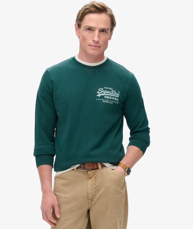Superdry Herren Klassisches Vintage Heritage Sweatshirt mit Logo auf der Brust Grün - Größe: L von Superdry