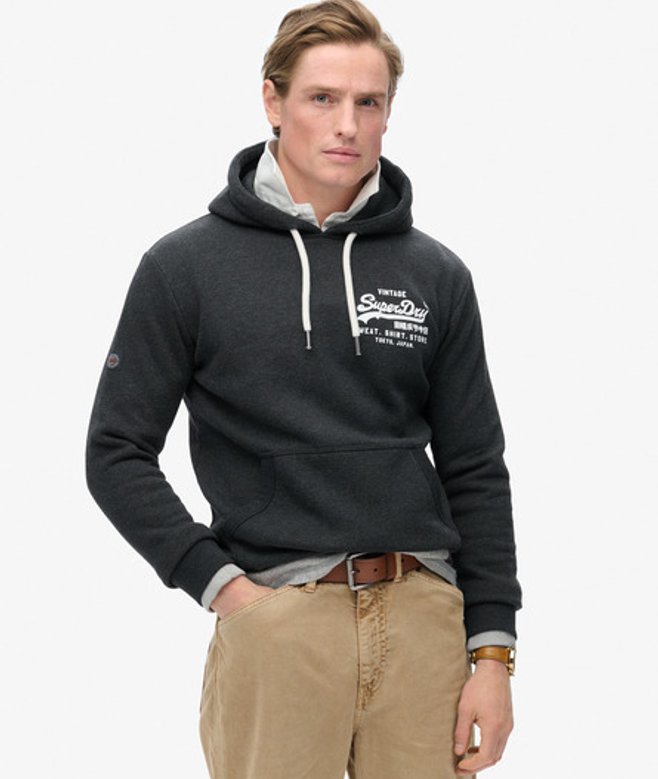 Superdry Herren Klassisches Vintage Hoodie mit Grafiklogo Schwarz - Größe: S von Superdry