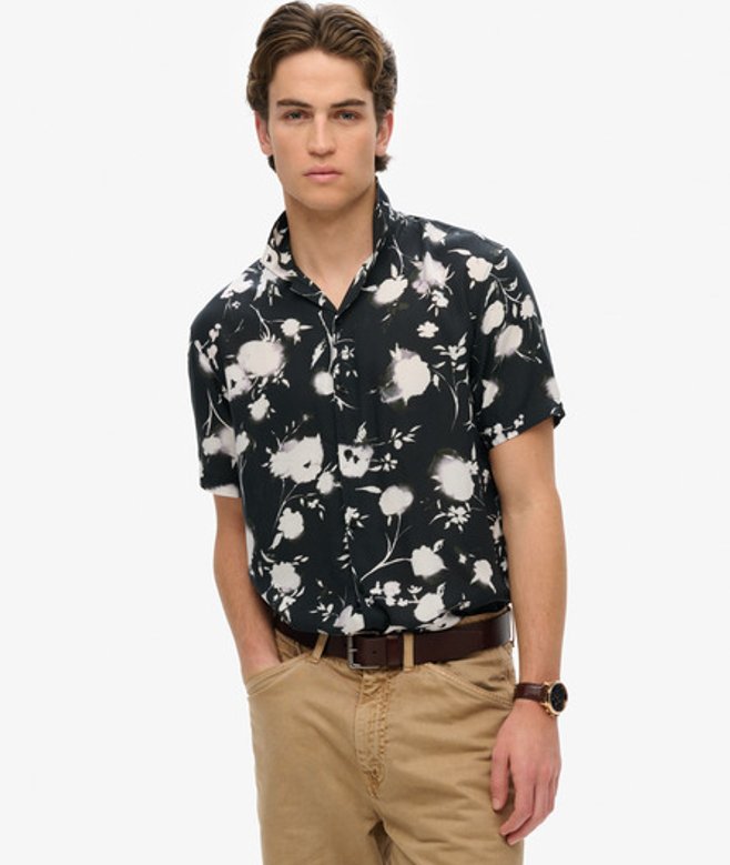Superdry Herren Kurzärmeliges Bedrucktes Hemd Schwarz - Größe: S von Superdry