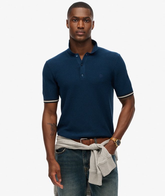 Superdry Men's Kurzärmeliges Strick-polohemd mit Struktur Marineblau - Größe: Xxxl von Superdry