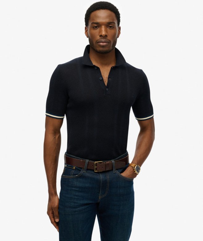 Superdry Herren Kurzärmeliges Strick-polohemd mit Struktur Navy - Größe: Xxl von Superdry